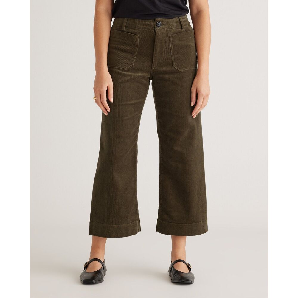 Quince Organic Stretch Corduroy Cropped Wide Leg Pants Sz 10 Seaweed Green